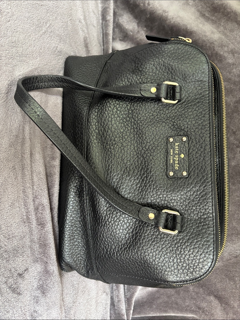 kate spade Black Pebbled Leather Shoulder Bag with Gold Accents